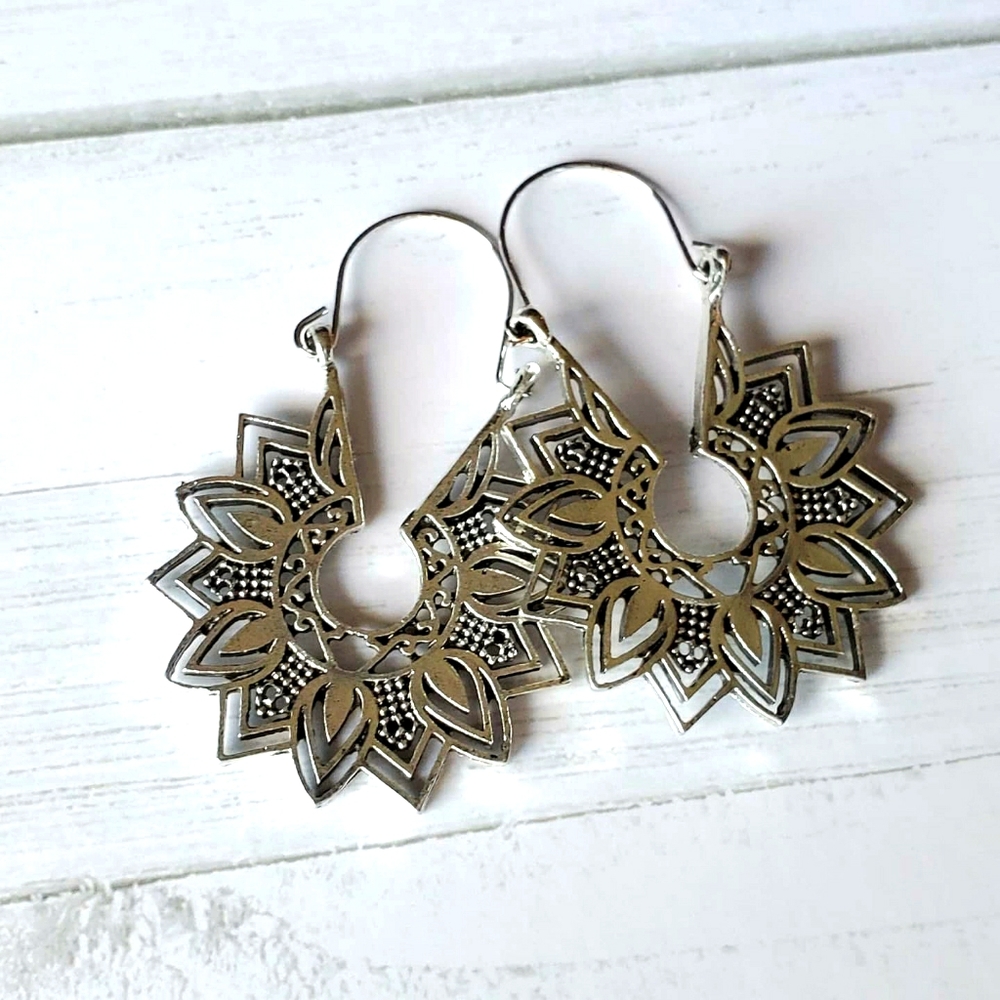 Silver Hoop Boho Earrings